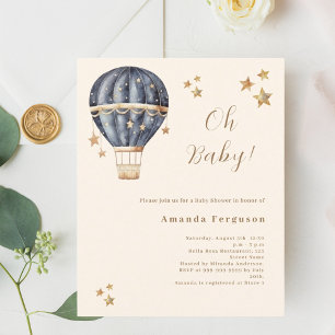 Hete luchtballon blauw jongen Baby shower uitnodig