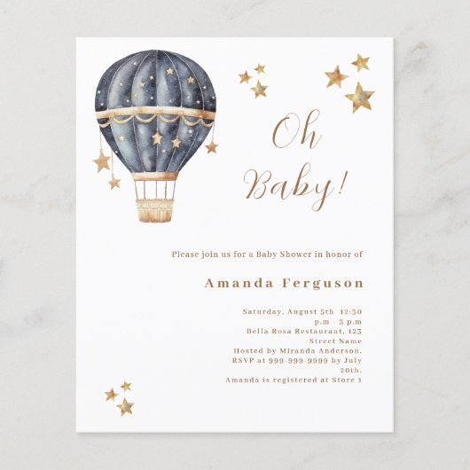 Hete luchtballon blauw jongetje sterren Baby showe (Voorkant)