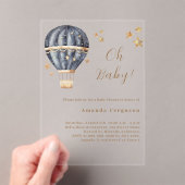 Hete luchtballon blauw jongetje sterren Baby showe Acryl Uitnodigingen (Insitu (Draagbaar))