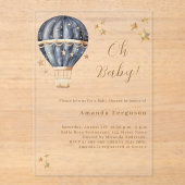 Hete luchtballon blauw jongetje sterren Baby showe Acryl Uitnodigingen (Voorkant)