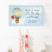 Hete Luchtballon Blauw omhoog en weg Baby shower Spandoek (Insitu)
