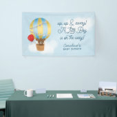 Hete Luchtballon Blauw omhoog en weg Baby shower Spandoek (Beurs)