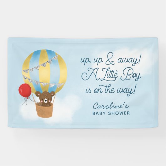 Hete Luchtballon Blauw omhoog en weg Baby shower Spandoek (Horizontaal)