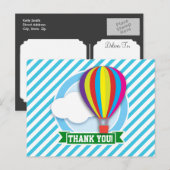 Hete Luchtballon; Blauwe & Witte Strepen Briefkaart (Voorkant / Achterkant)