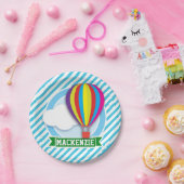 Hete Luchtballon; Blauwe & Witte Strepen Papieren Bordje (Feest)