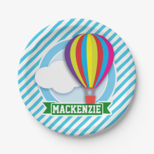 Hete Luchtballon; Blauwe & Witte Strepen Papieren Bordje