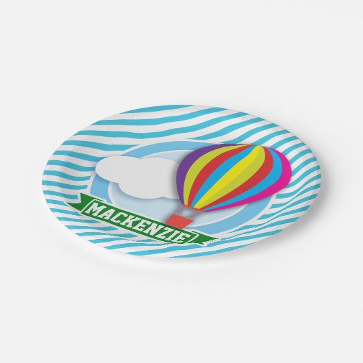 Hete Luchtballon; Blauwe & Witte Strepen Papieren Bordje (Gekanteld)