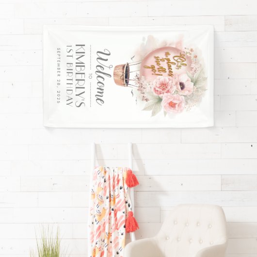 Hete Luchtballon Bloemen Verjaardagsfeestje Welkom Spandoek (Insitu)