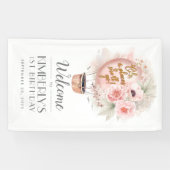 Hete Luchtballon Bloemen Verjaardagsfeestje Welkom Spandoek (Horizontaal)