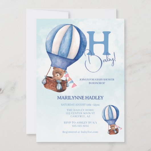 Hete Luchtballon Boho Blue Baby shower Kaart (Voorkant)