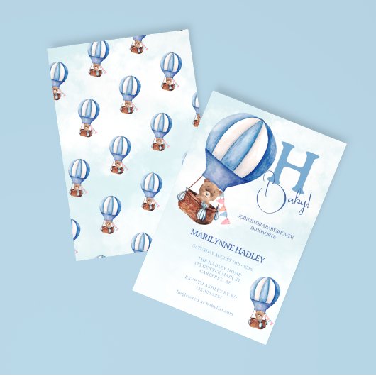 Hete Luchtballon Boho Blue Baby shower Kaart