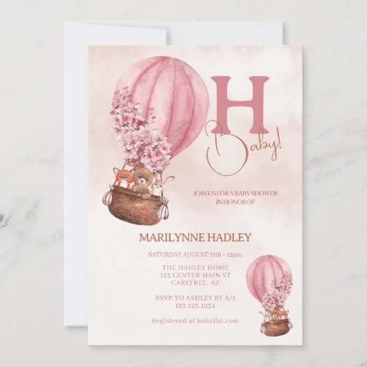Hete Luchtballon Boho Roze Baby shower Kaart (Voorkant)