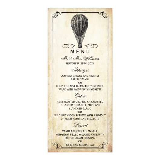  Hete Luchtballon Bruiloft Menu (Voorkant)