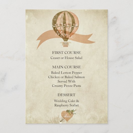 Hete Luchtballon Bruiloft Menu (Voorkant)