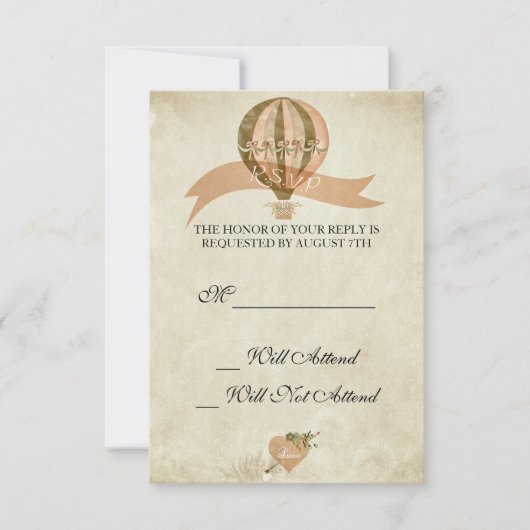 Hete Luchtballon Bruiloft R.S.V.P. RSVP Kaartje (Voorkant)