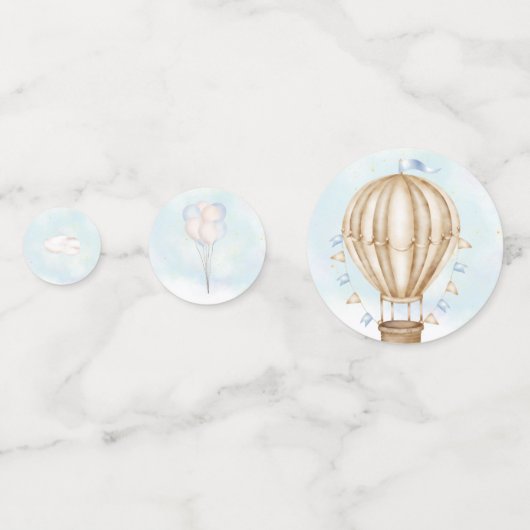 Hete luchtballon bruine vlag blauw wolken Baby sho Confetti (Achterkanten)