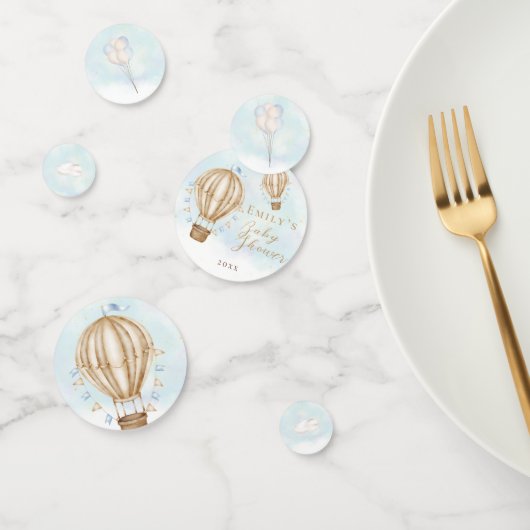 Hete luchtballon bruine vlag blauw wolken Baby sho Confetti (Groep)