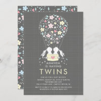 Hete Luchtballon Bunny TWINS Baby shower Invitatio