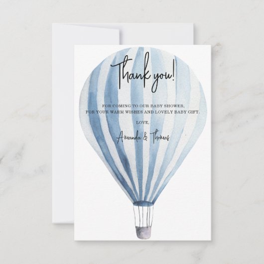 Hete luchtballon dank u baby shower bedankkaart (Voorkant)