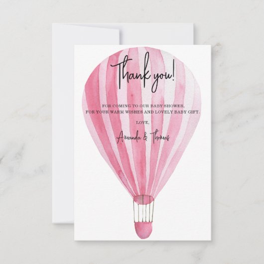 Hete luchtballon dank u baby shower bedankkaart (Voorkant)