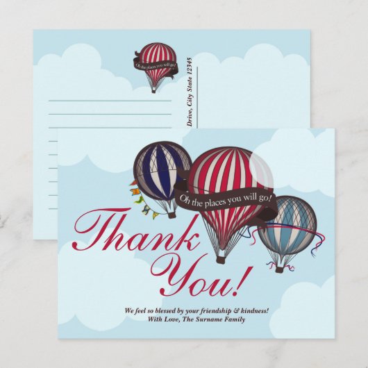 Hete luchtballon dank u kaart (Voorkant / Achterkant)