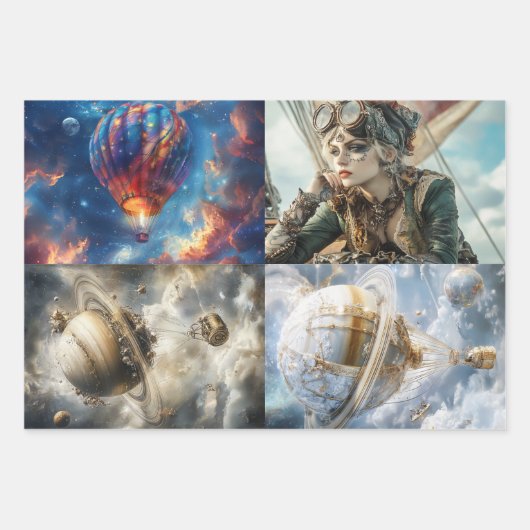 Hete Luchtballon Design & Steampunk Inpakpapier Vel (Voorkant 3)