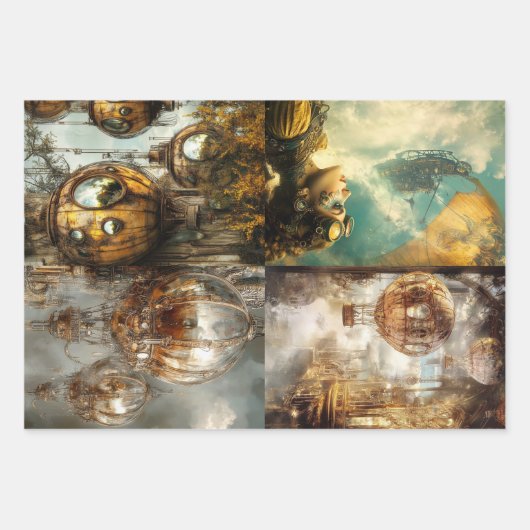 Hete Luchtballon Design & Steampunk Inpakpapier Vel (Voorkant 2)