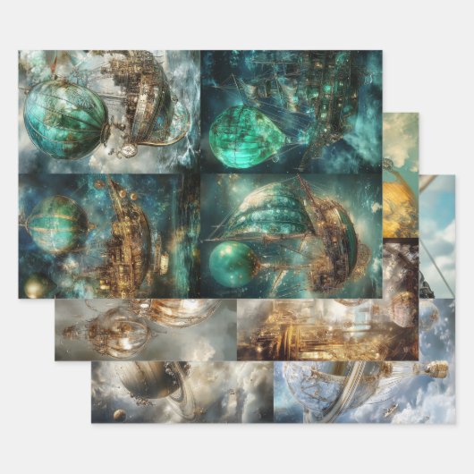 Hete Luchtballon Design & Steampunk Inpakpapier Vel (Set)