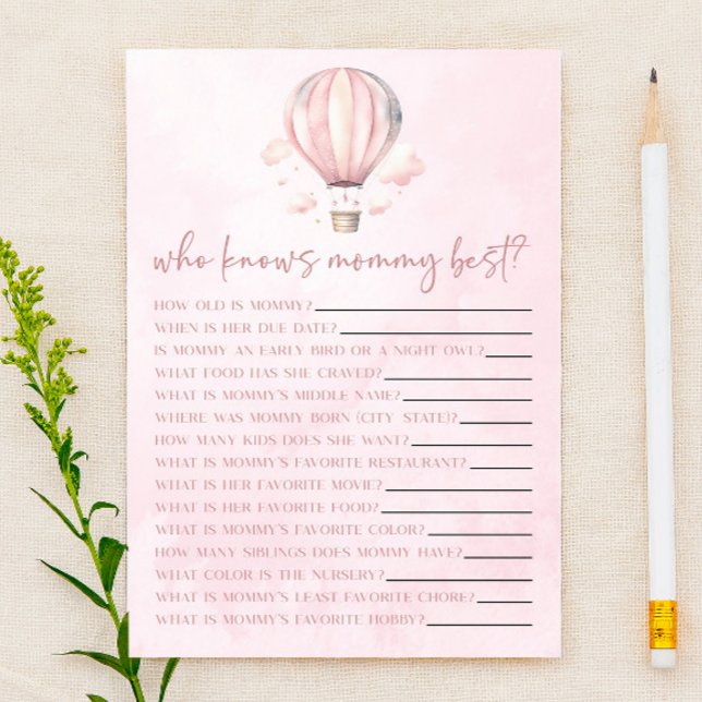 Hete luchtballon die mama Baby shower spel kent (Creator heeft geüpload)