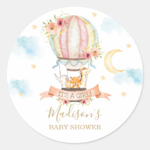 Hete Luchtballon Dier Baby shower Dank u Favor Ronde Sticker