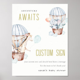 Hete Luchtballon Dieren Baby shower Custom Signs Poster