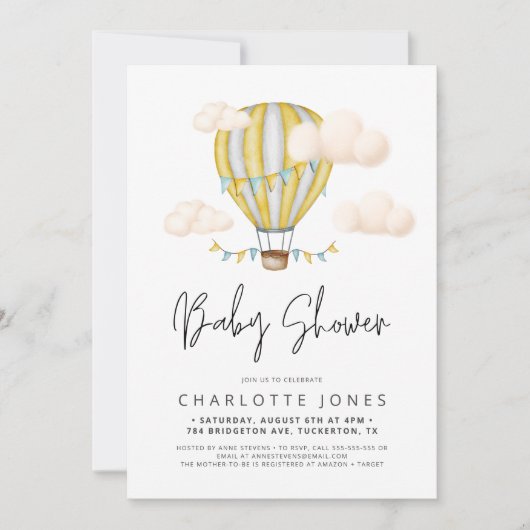 Hete Luchtballon Eenvoudig Baby shower Kaart (Voorkant)