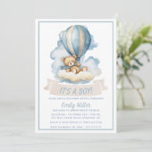 Hete Luchtballon en Beer Baby shower Kaart (Staand voorkant)