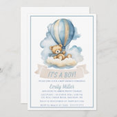 Hete Luchtballon en Beer Baby shower Kaart (Voorkant / Achterkant)
