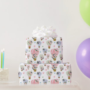 Hete luchtballon en Waterverf Blush Floral Cadeaupapier