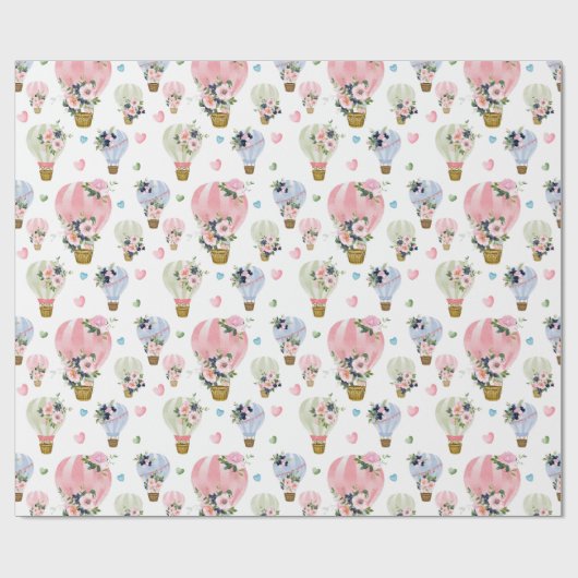 Hete luchtballon en Waterverf Blush Floral Cadeaupapier (Vlak)