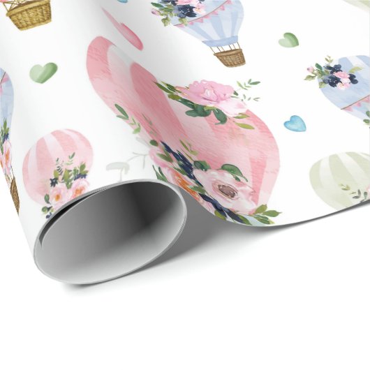 Hete luchtballon en Waterverf Blush Floral Cadeaupapier (Rol Hoek)