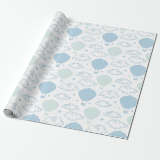 Hete luchtballon en wolken Baby shower Cadeaupapier