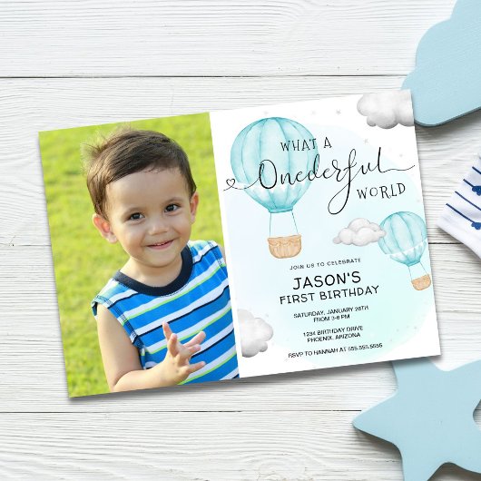 Hete luchtballon foto 1e verjaardag kaart