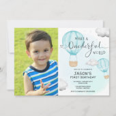 Hete luchtballon foto 1e verjaardag kaart (Voorkant)