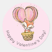 Hete Luchtballon Fox Happy Valentine's Day Ronde Sticker (Voorkant)