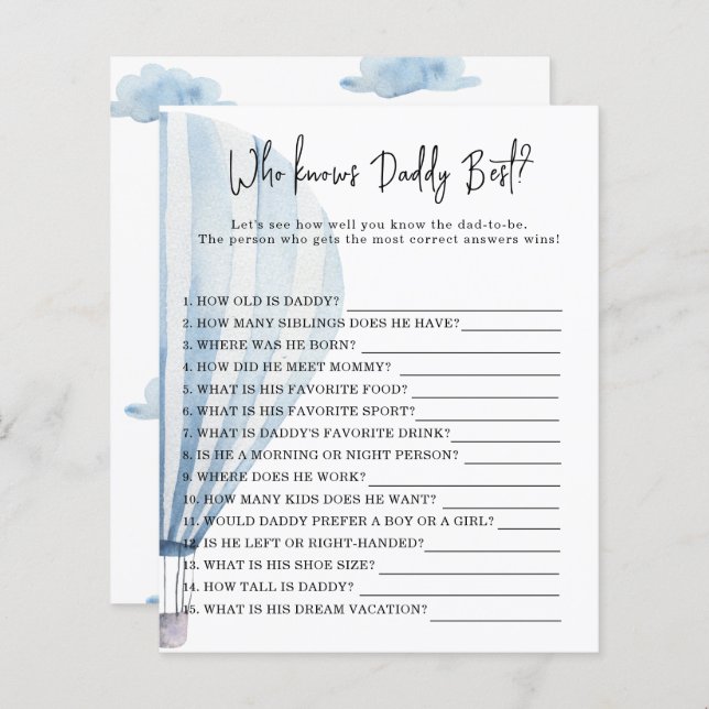 Hete luchtballon - Game Wie kent PAPA het beste (Voorkant / Achterkant)