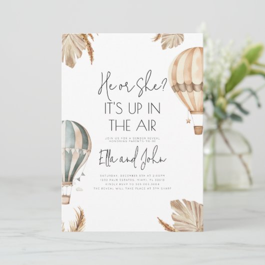 Hete Luchtballon Geslacht Onthullen Partij Uitnodi Kaart (Staand voorkant)