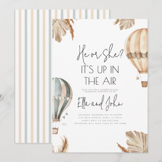 Hete Luchtballon Geslacht Onthullen Partij Uitnodi Kaart (Voorkant / Achterkant)