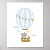 Hete Luchtballon Giraffe & Olifant Kwekerij Poster (Voorkant)