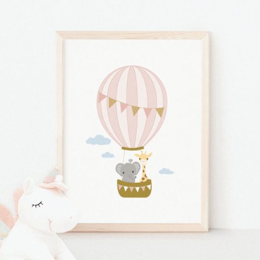 Hete Luchtballon Giraffe & Olifant Kwekerij Poster