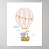 Hete Luchtballon Giraffe & Olifant Kwekerij Poster (Voorkant)