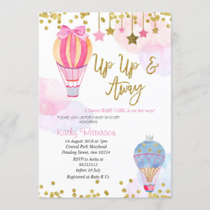 Hete Luchtballon Glitter Star Girl Baby shower Kaart
