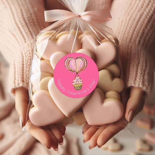 Hete luchtballon Happy Valentine's Day Ronde Sticker