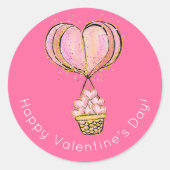 Hete luchtballon Happy Valentine's Day Ronde Sticker (Voorkant)